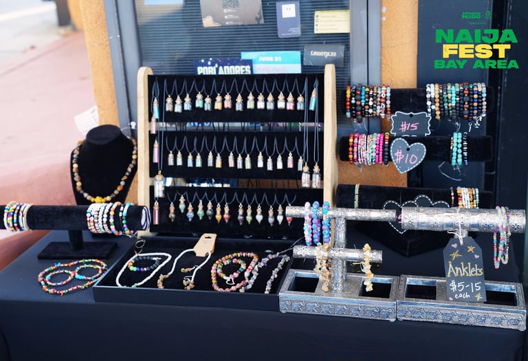 a display of jewelry and jewelry on display