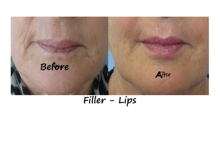 Before and after lip fillers in Delhi. Lips gain volume & contour, reduced lines, natural look.