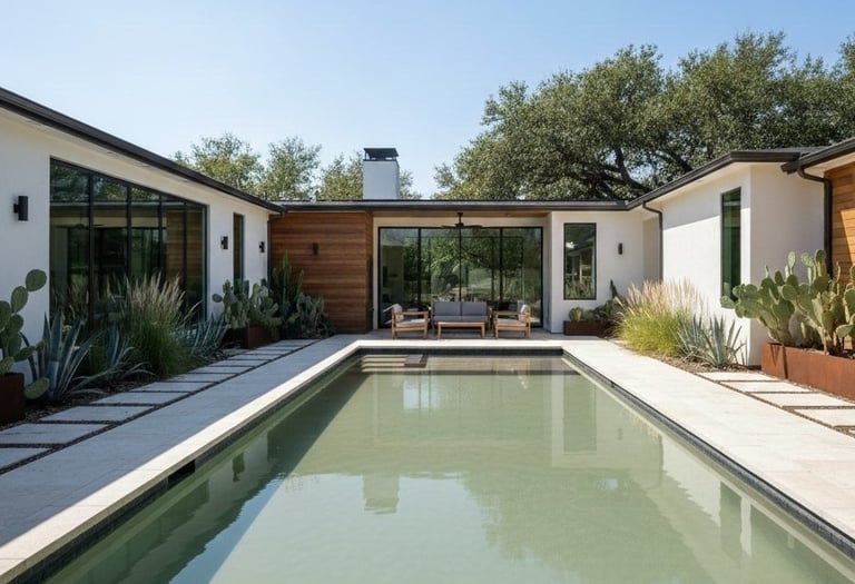Cloudy residential swimming pool in Austin about to get cleaned and balanced.