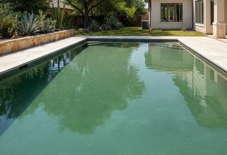Cloudy green pool water before professional cleanup
