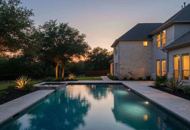Pool light repair needed in this backyard pool in Leander Texas