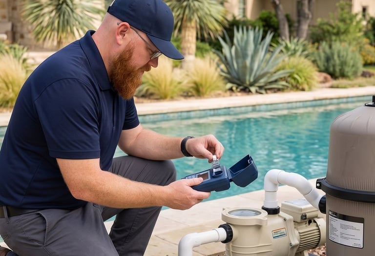 True Flow pool pro checking pool equipment for pool opening and closing service in Round Rock TX