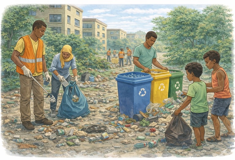 Élèves engagés dans une action de nettoyage et de tri des déchets à Mayotte