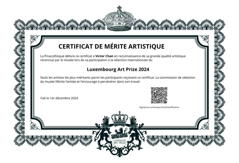 Certificat de Mérite Artistique 2024 Luxembourg Art Prize
