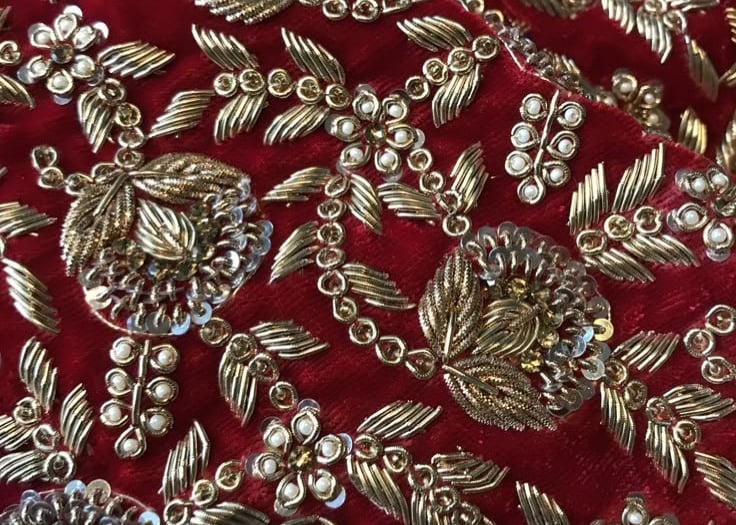 Traditional dapka and zari applique motif for wedding saree blouse