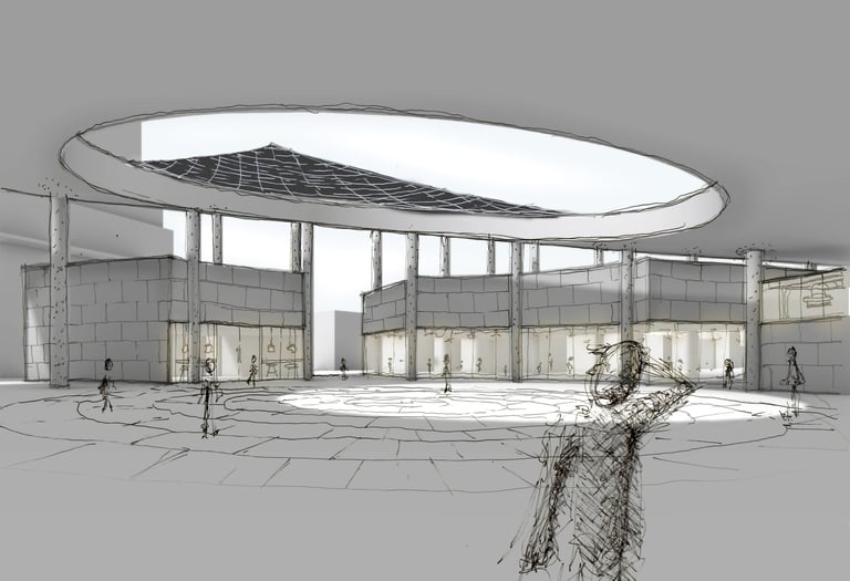 a sketch of a man looking through an oculus