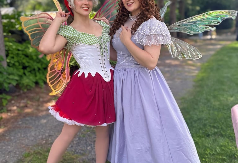 Strawberry and purple fairy smile for a photo