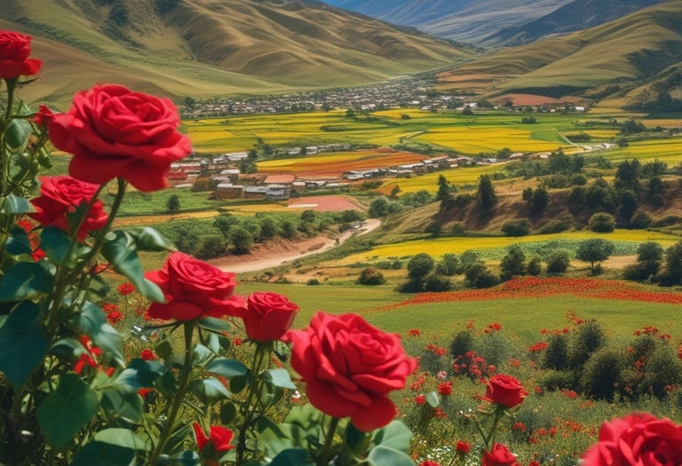 Flowers planted near Andean town, in the highlands