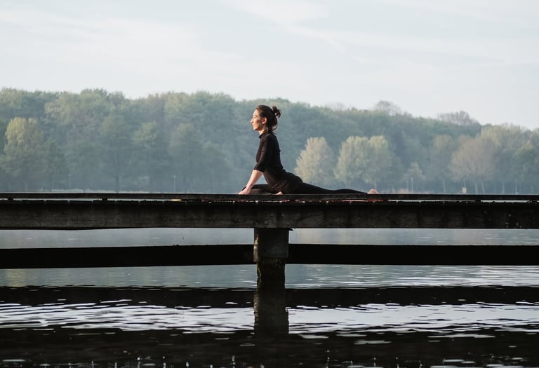 woman doing pigeon pose