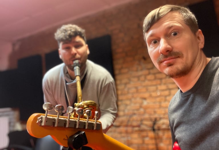 Džiazo muzikantai Nojus Jurkus ir Juris Benaitis