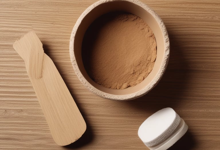 A hand holding a piece of brown soap against a plain background. The soap has a natural, handmade appearance with a slightly uneven surface.