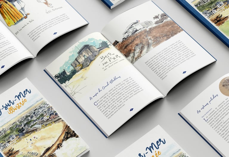 Mise en page du livre Batz-sur-mer illustrée