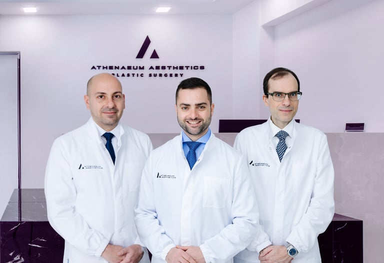 Athenaeum Aesthetics medical team at the clinic reception in Vouliagmeni