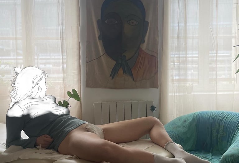 Modèle qui se fait mouler la vulve dans mon atelier à Bordeaux