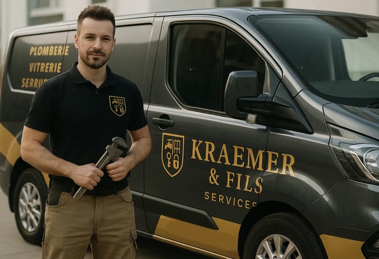 technicien a coté de son utilitaire de dépannage 