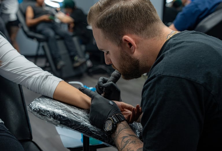 Soft floral fine line tattoo near Highland Village TX