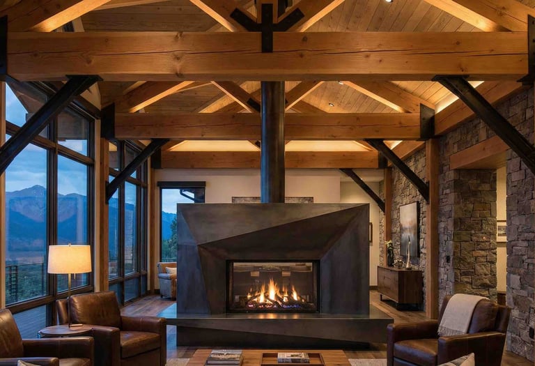 Custom metal fabricated metal support beams for nice home in Missoula