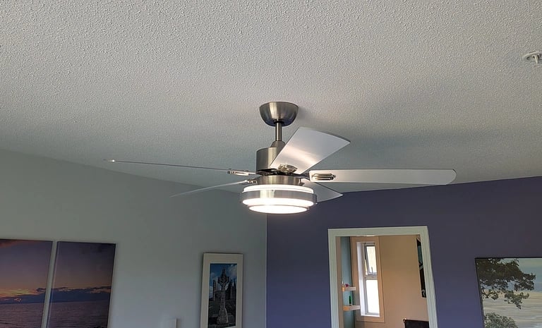 New ceiling fan with freshly painted ceiling