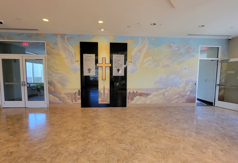 bespoke mural 9-11 memorial by Marcine at Saint David the King Church in Princeton, NJ
