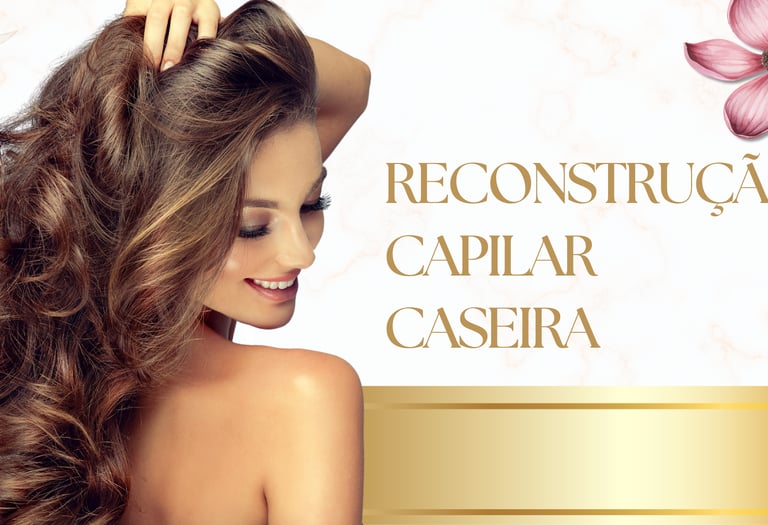 Woman with long healthy brown hair promoting homemade hair reconstruction treatments and care.