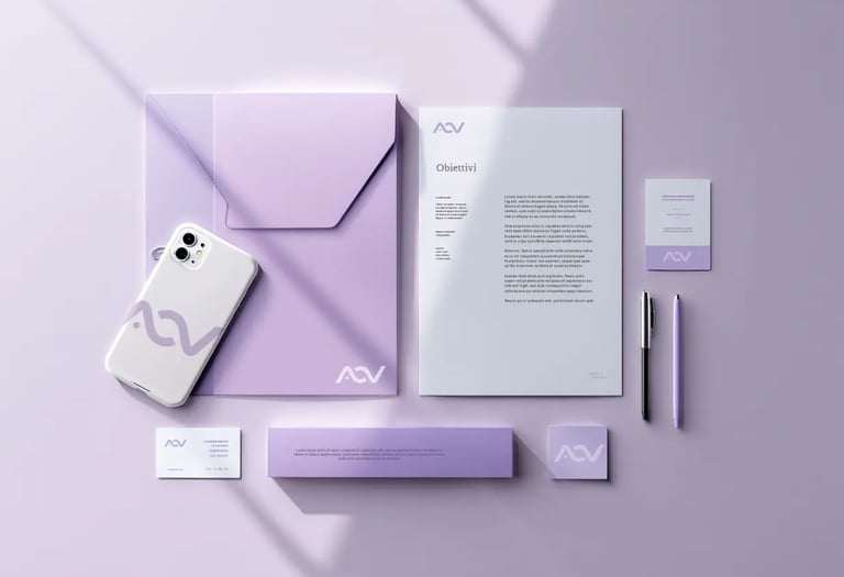 Cancelleria coordinata lilla per brand di servizi.