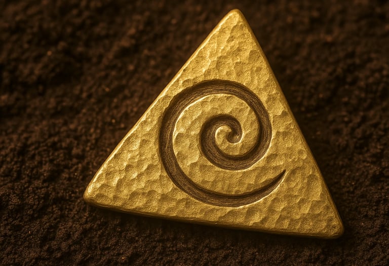 Symbole doré de transformation profonde et ancrage spirituel associé à la Méthode Arkhé