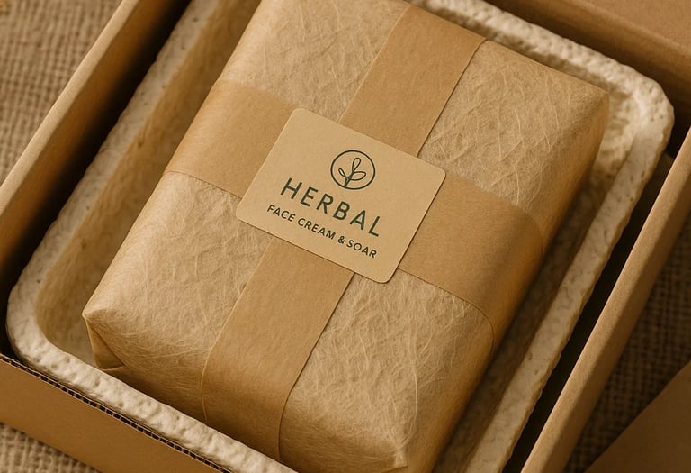 Eco-friendly mycelium packaging replacing plastic foam.