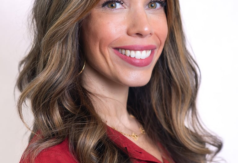 a woman in a red shirt and a red shirt