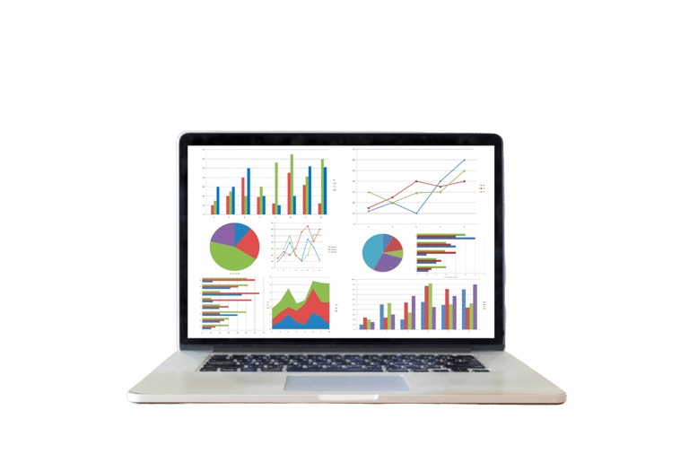 a laptop computer screen showing a laptop with a chart of graphs