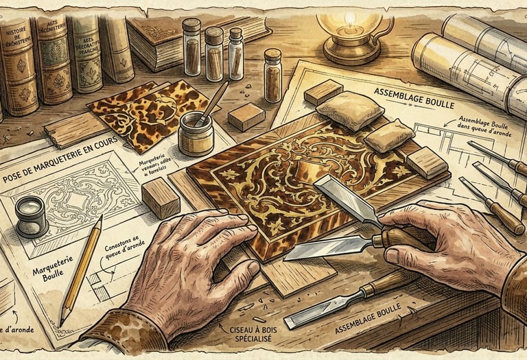 Travail de marqueterie et de finition à l'établi