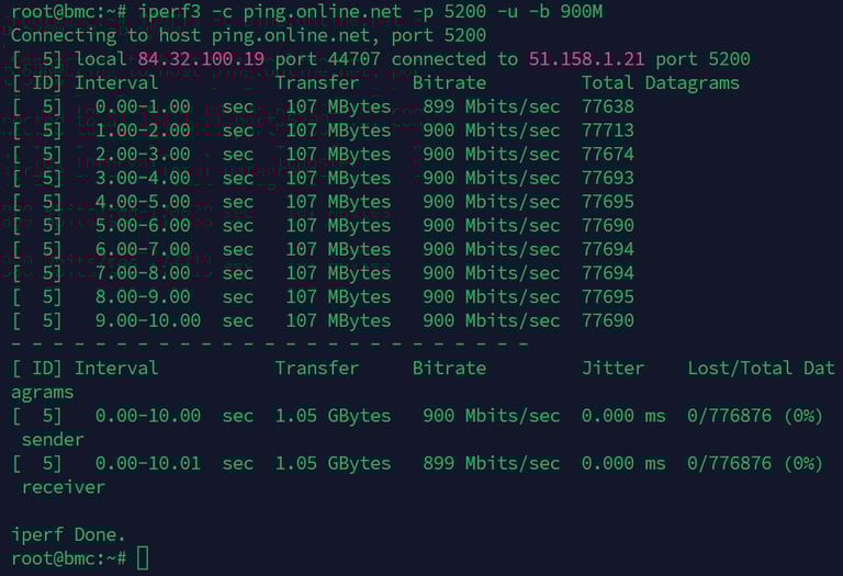 iperf3 speed test UDP output