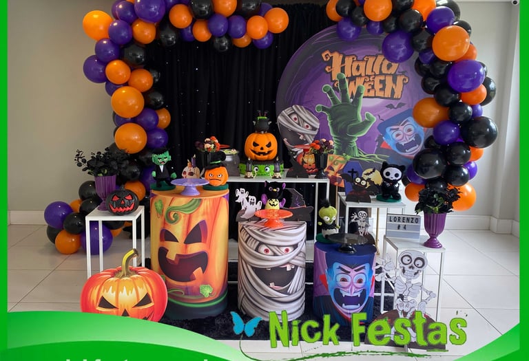 Aluguel de decoração infantil Halloween na Freguesia do Ó com mesa decorada temática