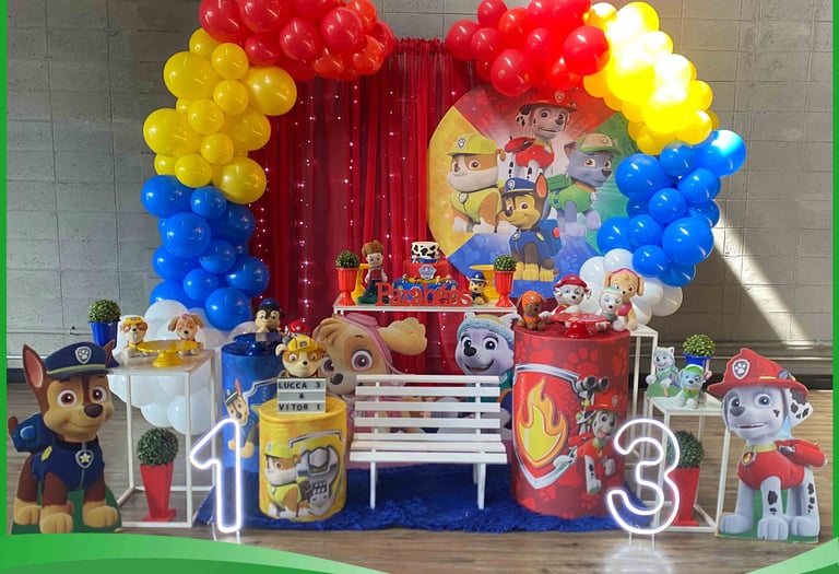 Aluguel de decoração infantil Patrulha Canina na Freguesia do Ó mesa decorada temática para festa