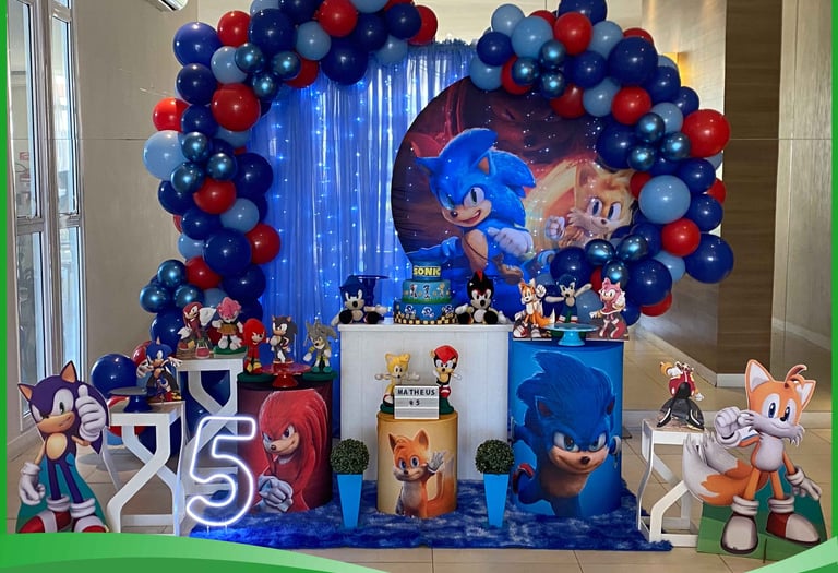 Aluguel de decoração infantil Sonic na Freguesia do Ó com mesa decorada temática para festa