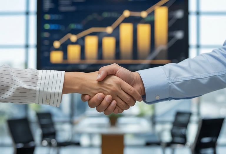 Ad interim Manager gibt Handschlag als Versprechen für qualitative Leistung