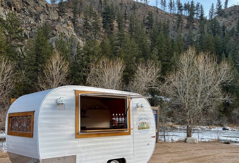 Love & Lattes vintage coffee trailer with full espresso bar setup