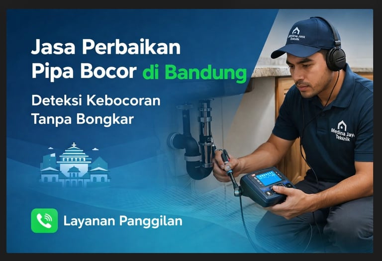 teknisi memperbaiki pipa bocor di rumah bandung