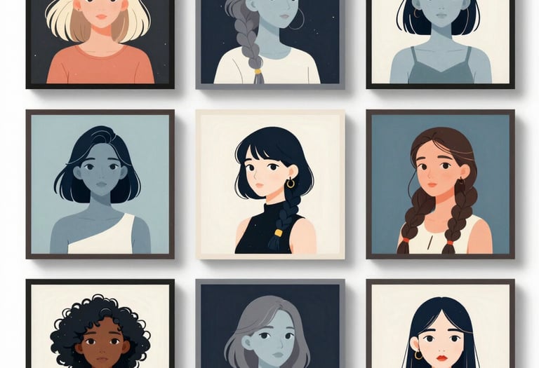 Close-up of a digital gallery showcasing diverse artwork and commission details on a sleek website.