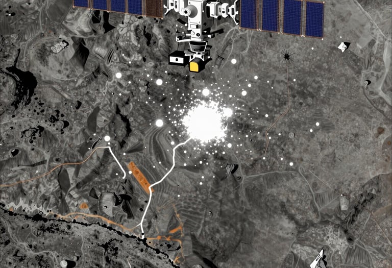 A group of men are gathered around a large, metal drilling rig. One man in a suit and hat appears to be overseeing the operation, holding a microphone or similar device. The rig is actively releasing steam or smoke, indicating ongoing activity. The environment suggests an industrial or construction setting.