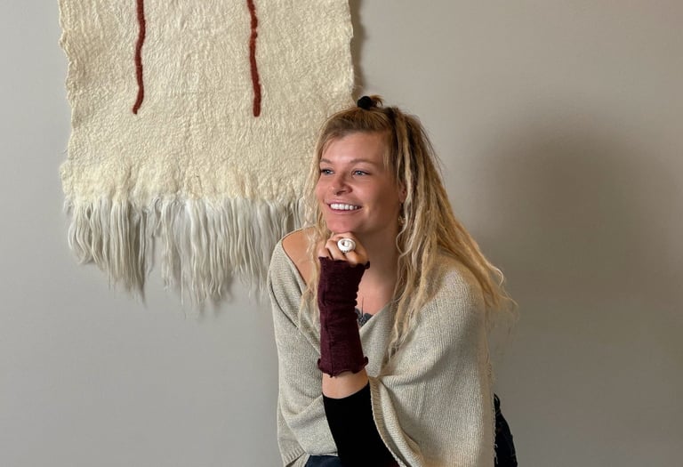 wool wall hanging with tribal pattern handmade art unique