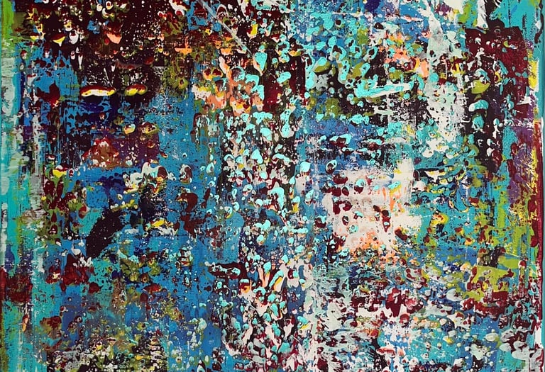 Acryl Bild Gemälde abstrakt  blau grün rot weiß