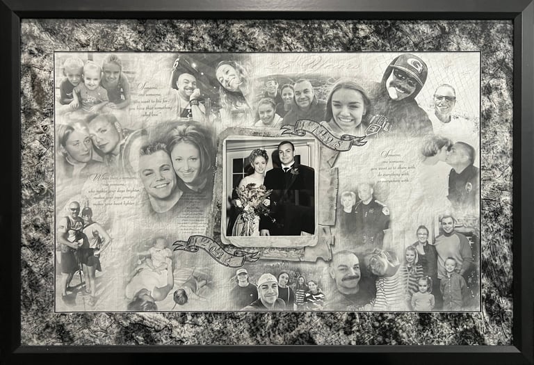 Wedding anniversary gift of framed photo a collection of family memories and wedding portraits