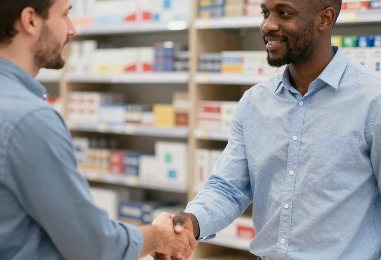 A professional shaking hands with an african international supplier