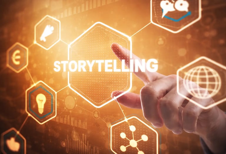 Finger pointing at the word storytelling