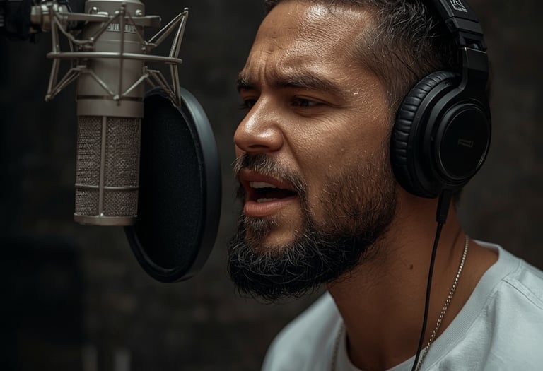 Rapper durante gravação de rap no Porto