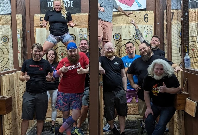 Group of axe throwers in an axe throwing arena