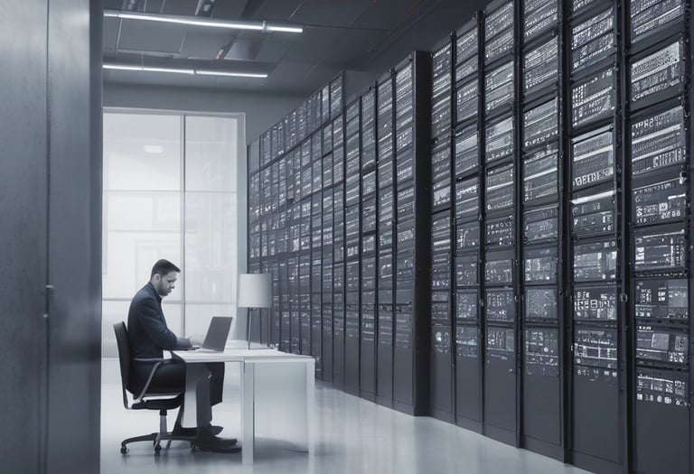 A team collaborating over cloud infrastructure diagrams on a digital screen.