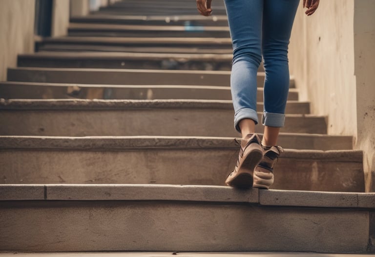 a person walking down a flight of stairs