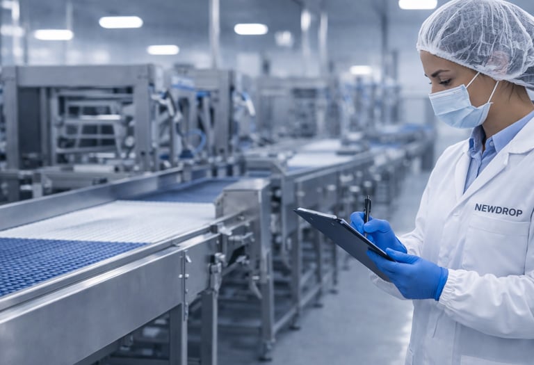 Acompanhamento técnico em ambiente industrial, com avaliação de processos de limpeza e sanitização p