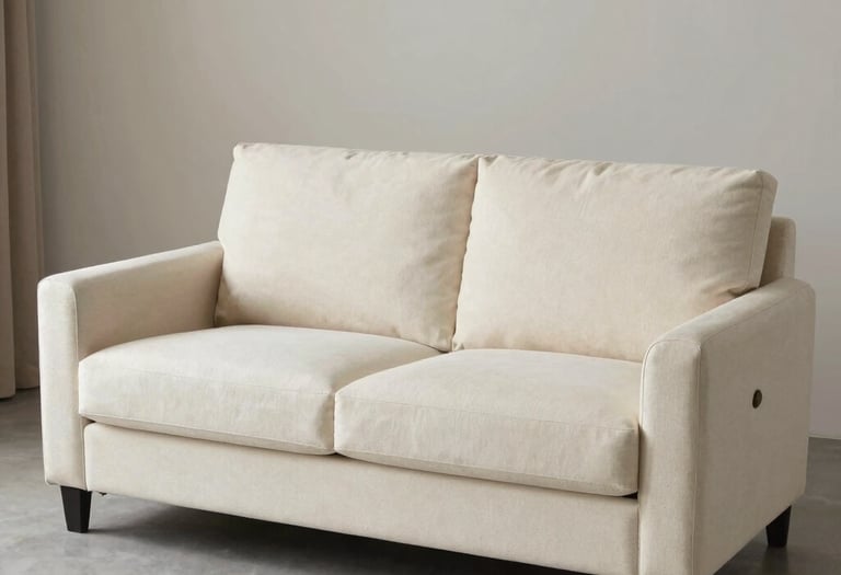 Professional cleaner carefully wiping a modern living room window with natural light.